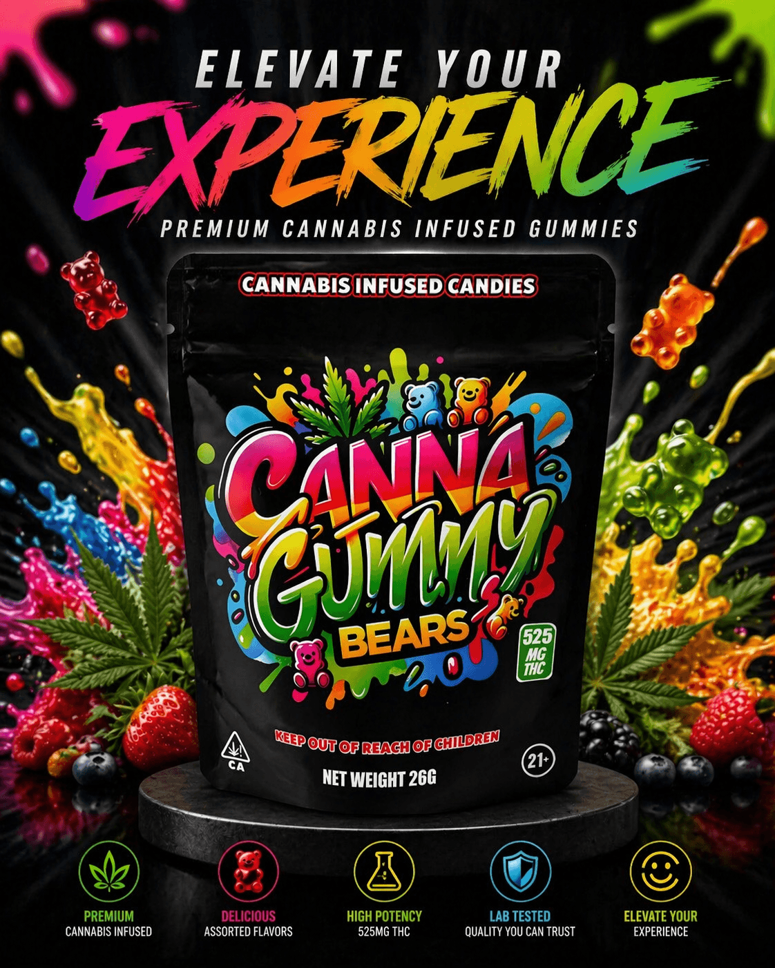 Canna Gummy Bears — Premium Cannabis Infused Gummies, 525mg THC