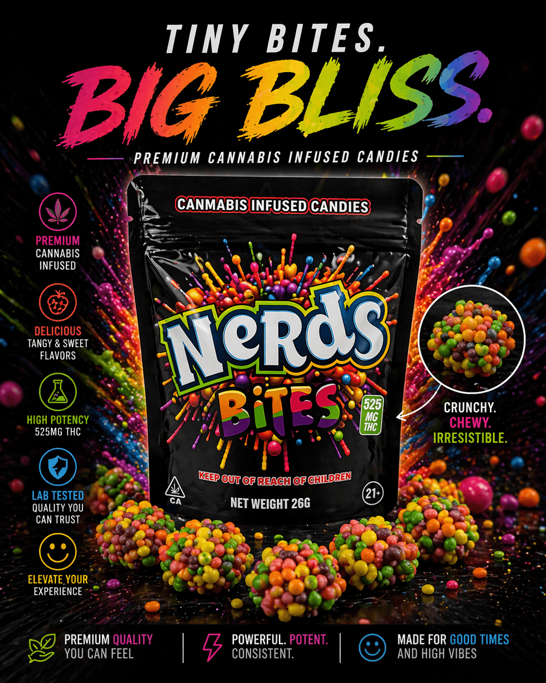 Nerds Bites — Premium Cannabis Infused Candies, 525mg THC