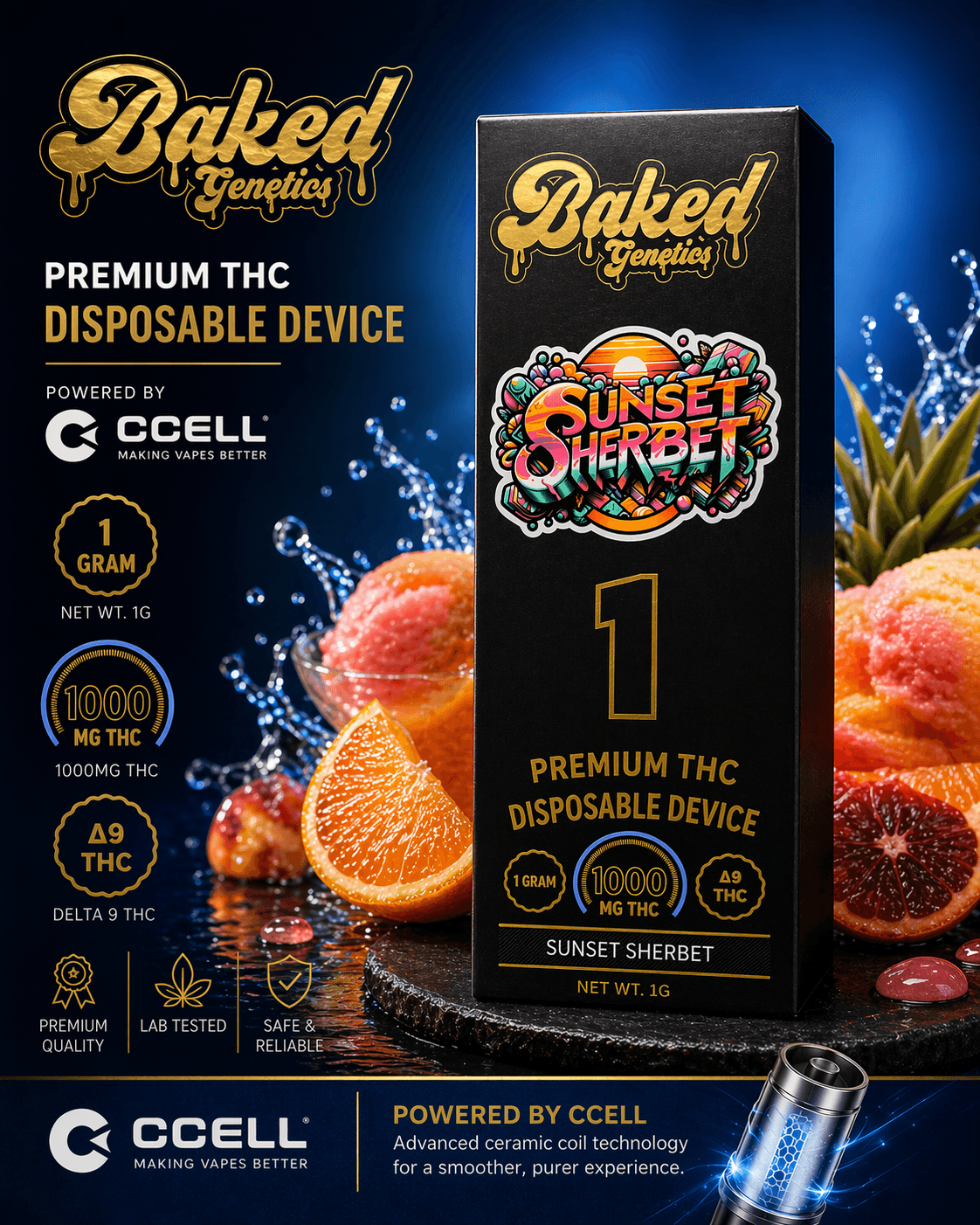 Sunset Sherbet — 1g CCELL disposable, 1000mg Δ9 THC