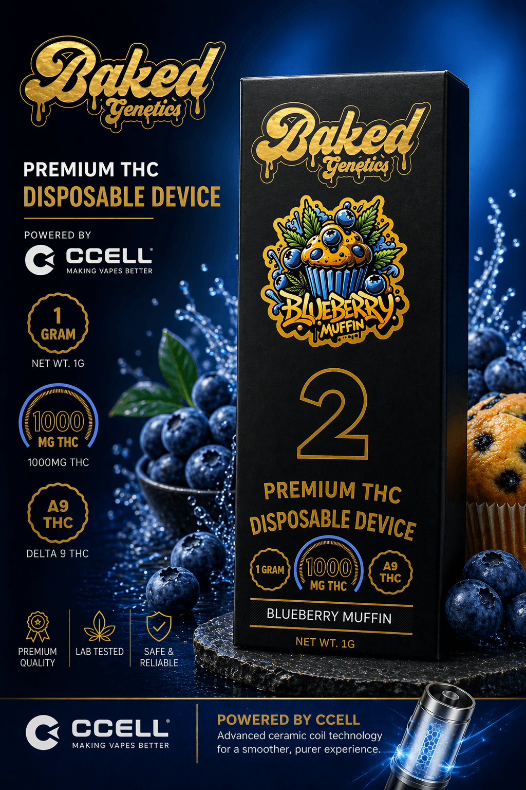 Blueberry Muffin — 1g CCELL disposable, 1000mg Δ9 THC
