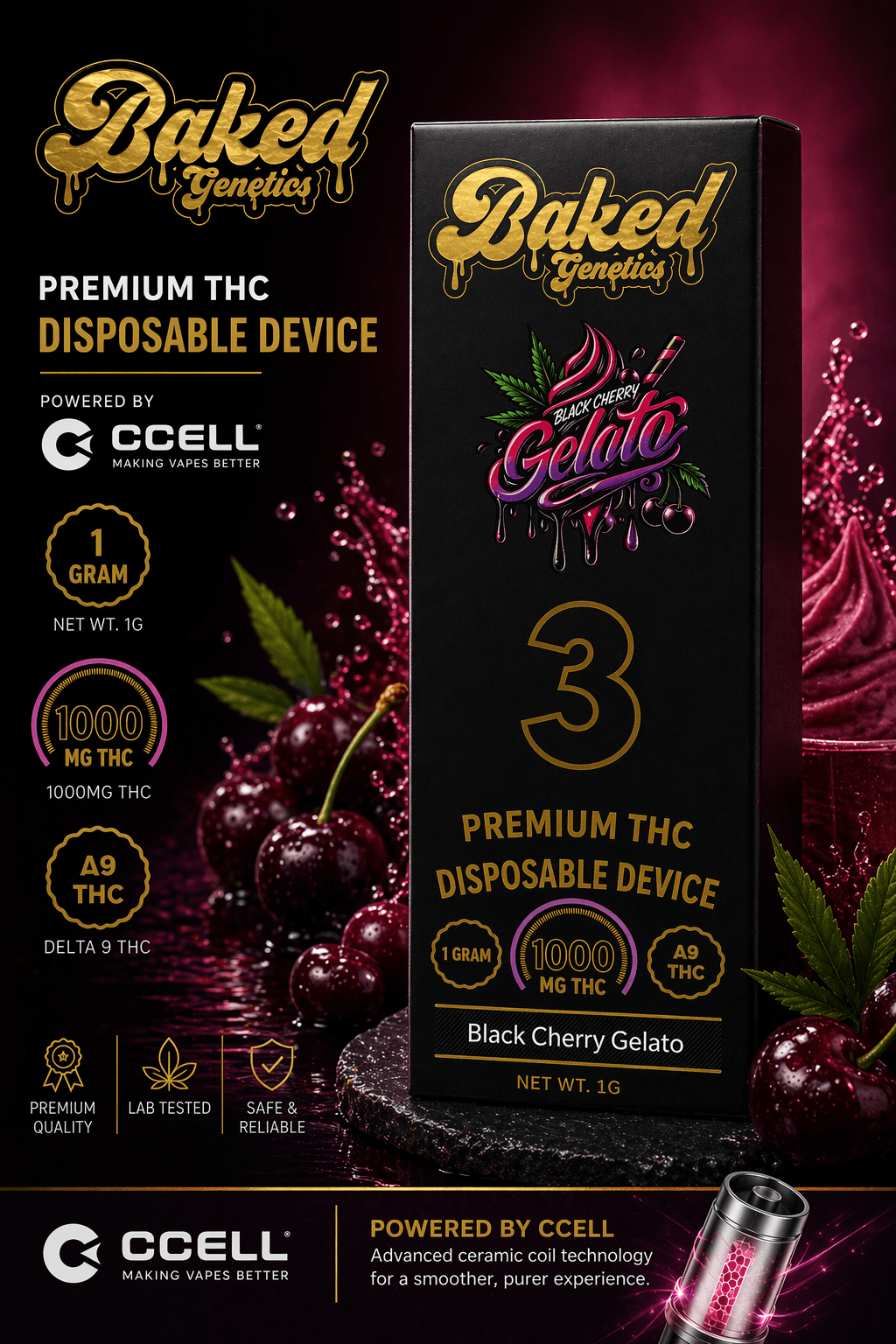 Black Cherry Gelato — 1g CCELL disposable, 1000mg Δ9 THC