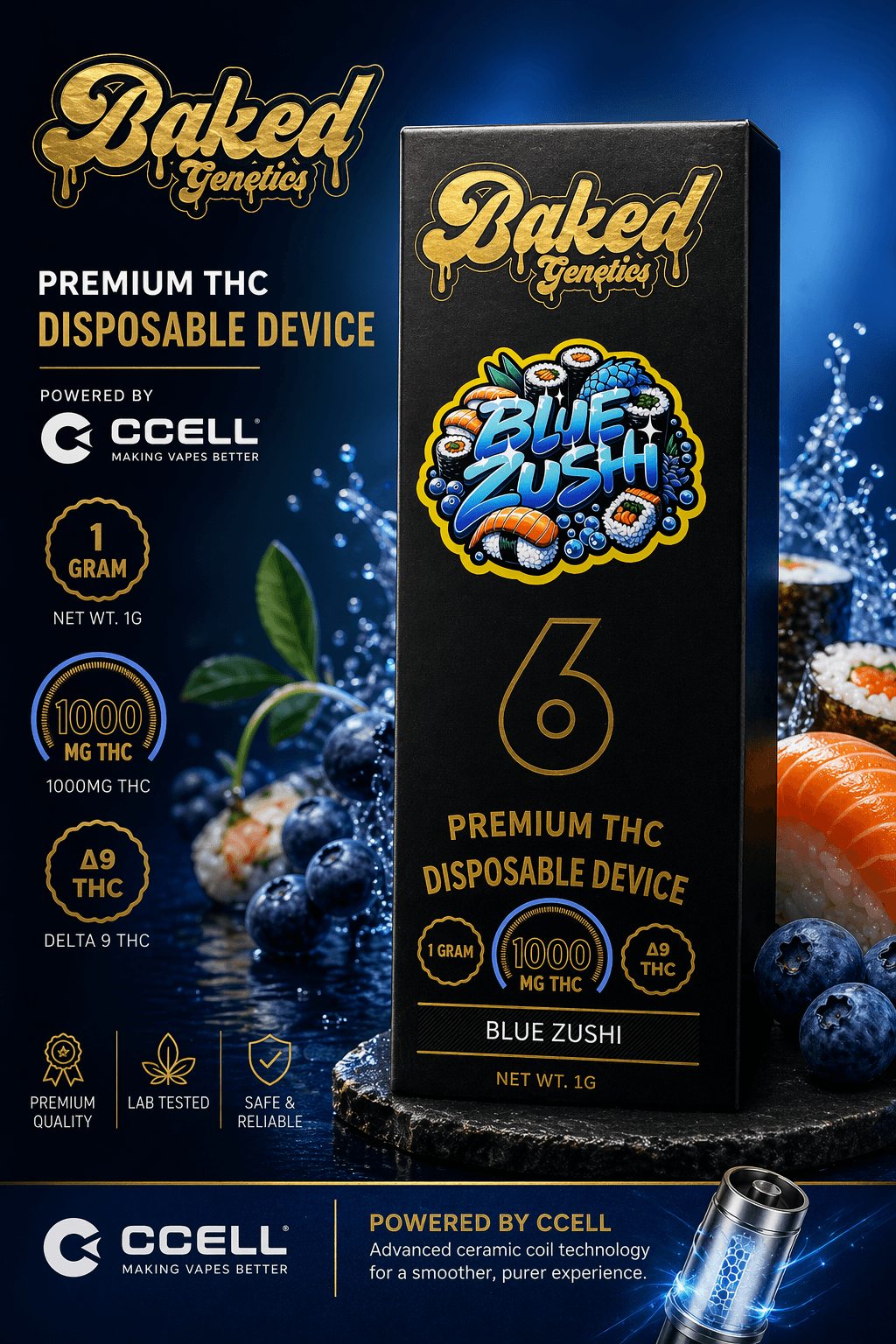 Blue Zushi — 1g CCELL disposable, 1000mg Δ9 THC