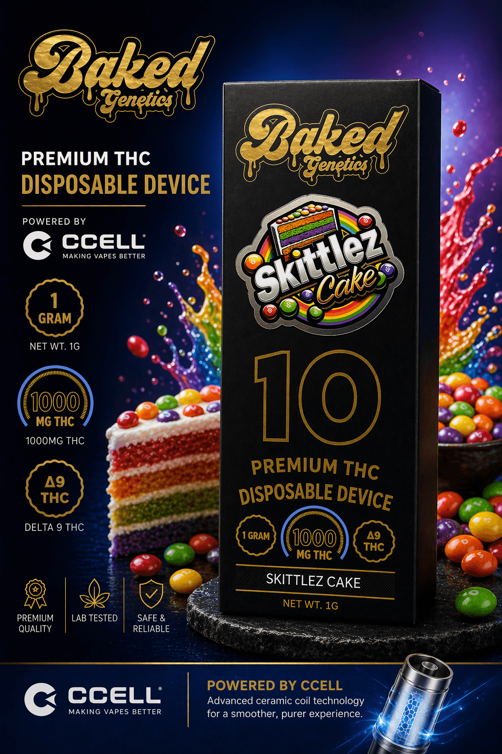 Skittlez Cake — 1g CCELL disposable, 1000mg Δ9 THC